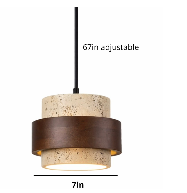 Milo Natural Travertine and Walnut Wood Pendant Light