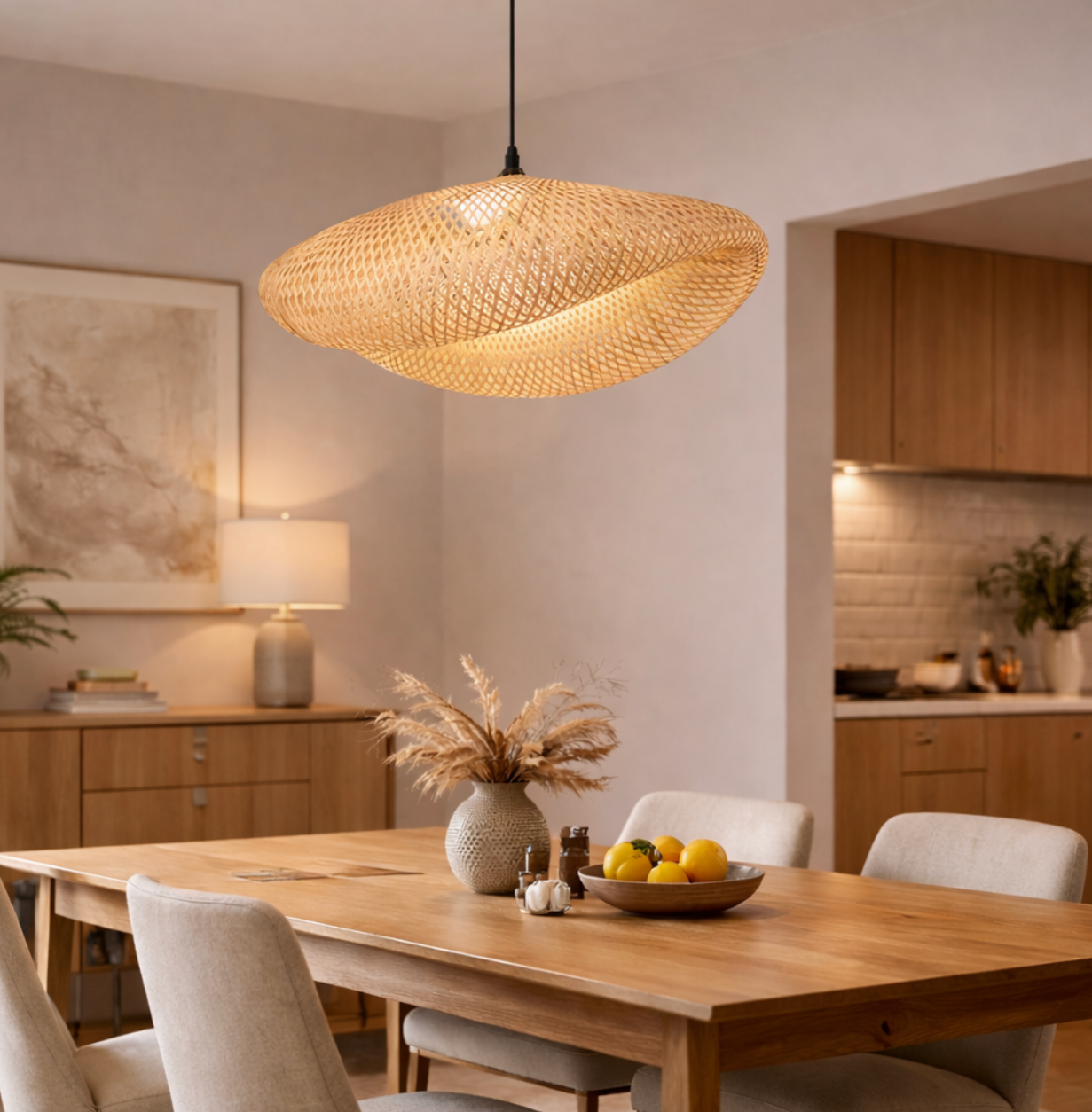Natural Woven Rattan Sculptural Pendant Lamp – Oliver