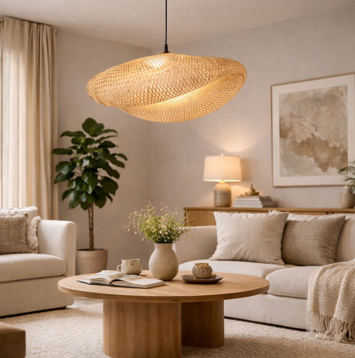 Natural Woven Rattan Sculptural Pendant Lamp – Oliver