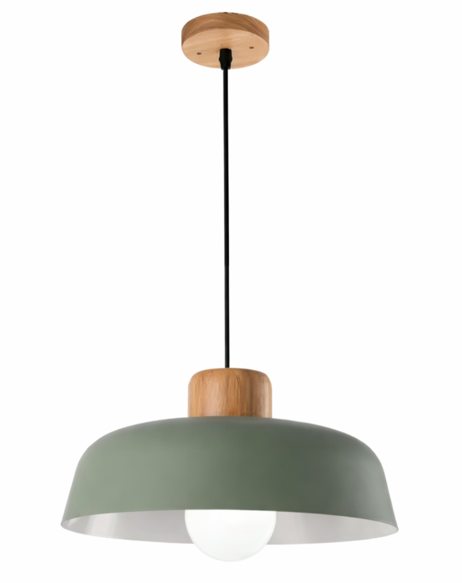 Modern Scandinavian Metal Pendant Light with Wooden Detail - Jake
