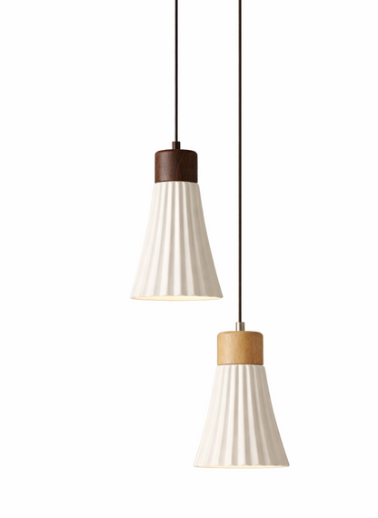 Mason Scandinavian Textured Ceramic Pendant Light with Wood Detail