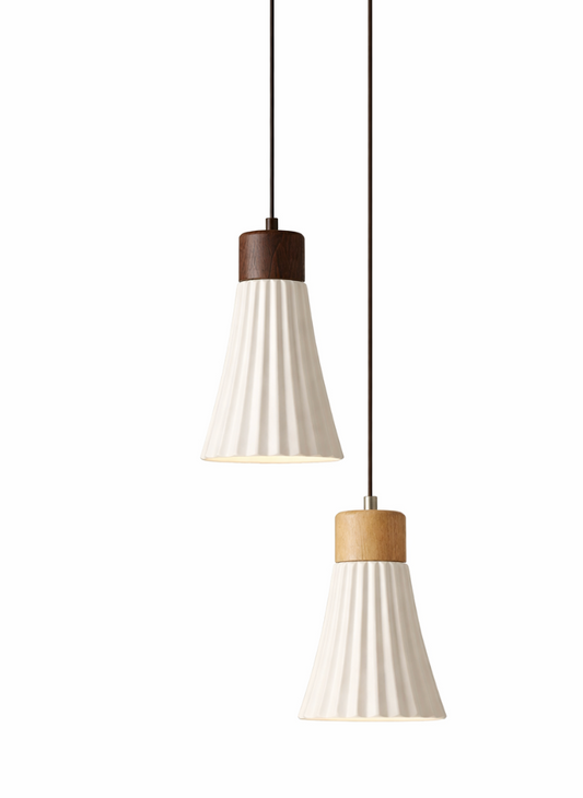 Mason Scandinavian Textured Ceramic Pendant Light with Wood Detail