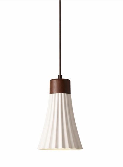 Mason Scandinavian Textured Ceramic Pendant Light with Wood Detail