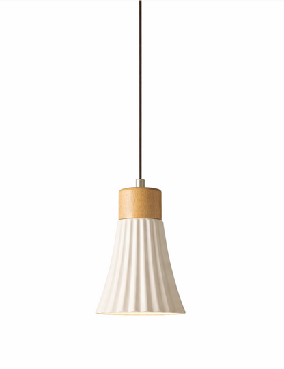 Mason Scandinavian Textured Ceramic Pendant Light with Wood Detail