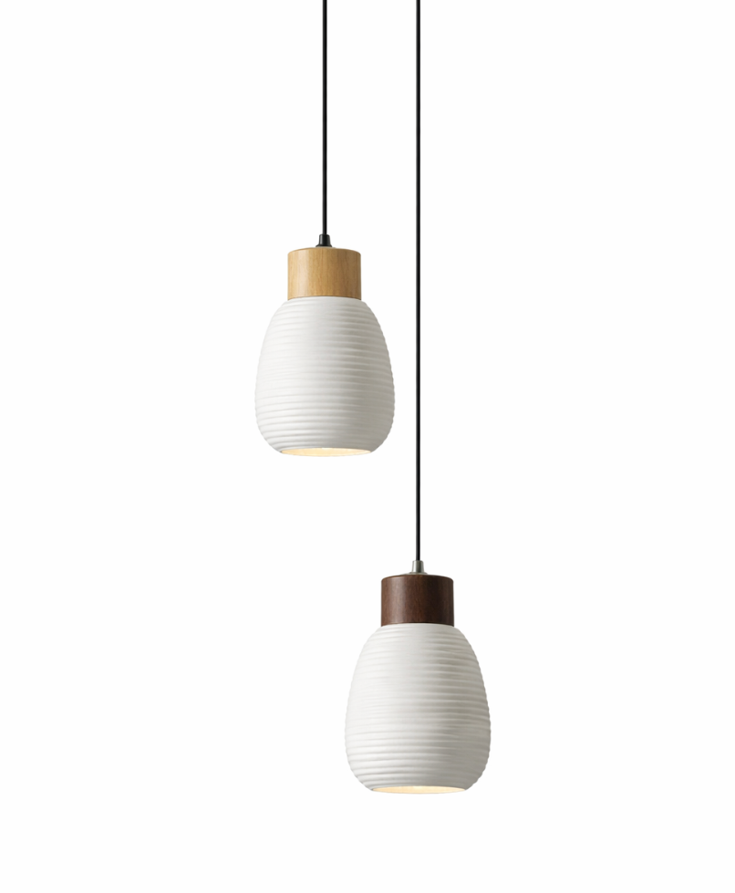 James Scandinavian Ceramic Pendant Light with Wood Detail