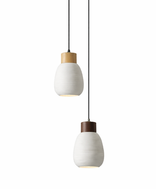 James Scandinavian Ceramic Pendant Light with Wood Detail