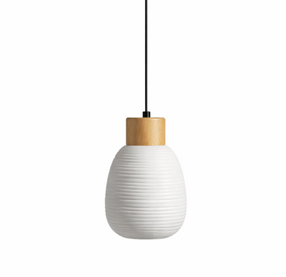 James Scandinavian Ceramic Pendant Light with Wood Detail