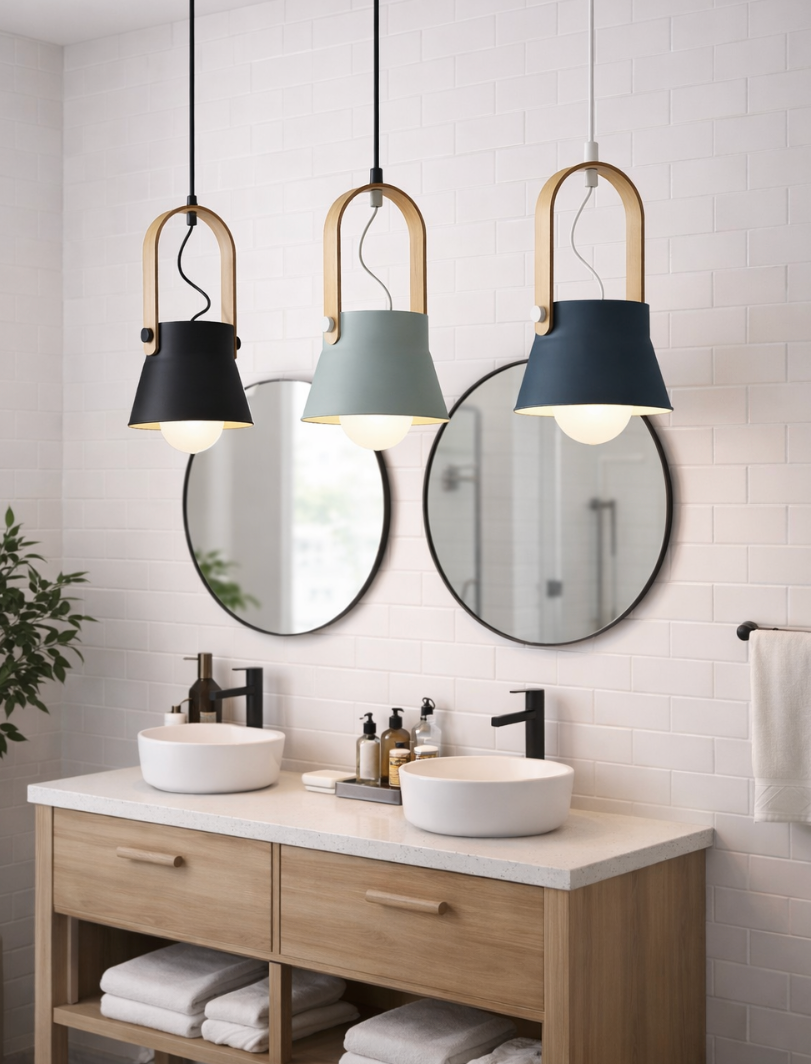 Modern Scandinavian Lantern Pendant Light with Wooden Handle – Rowan