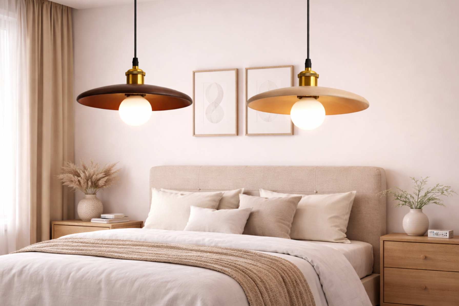 Minimalist Wooden Pendant Light with Brass Accent – Luke