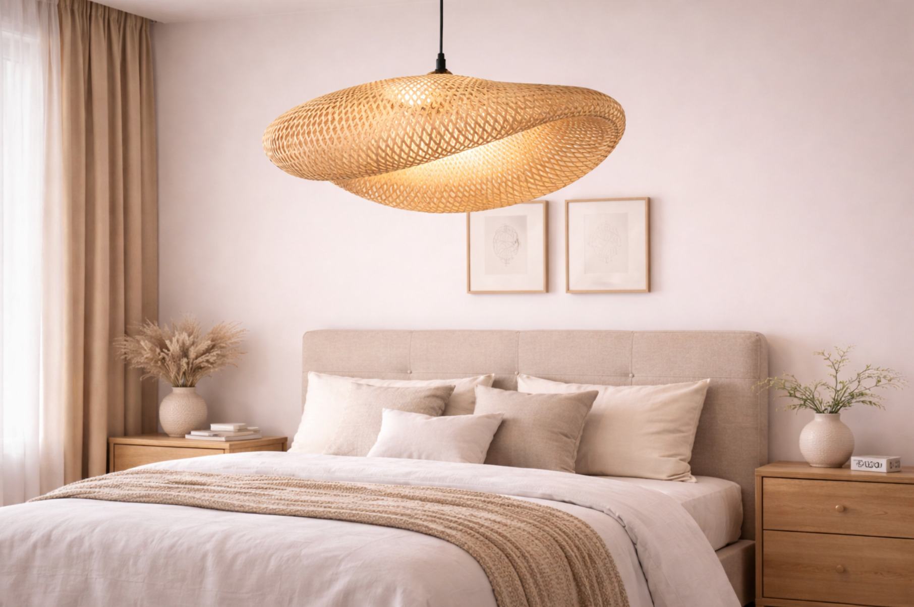 Natural Woven Rattan Sculptural Pendant Lamp – Oliver