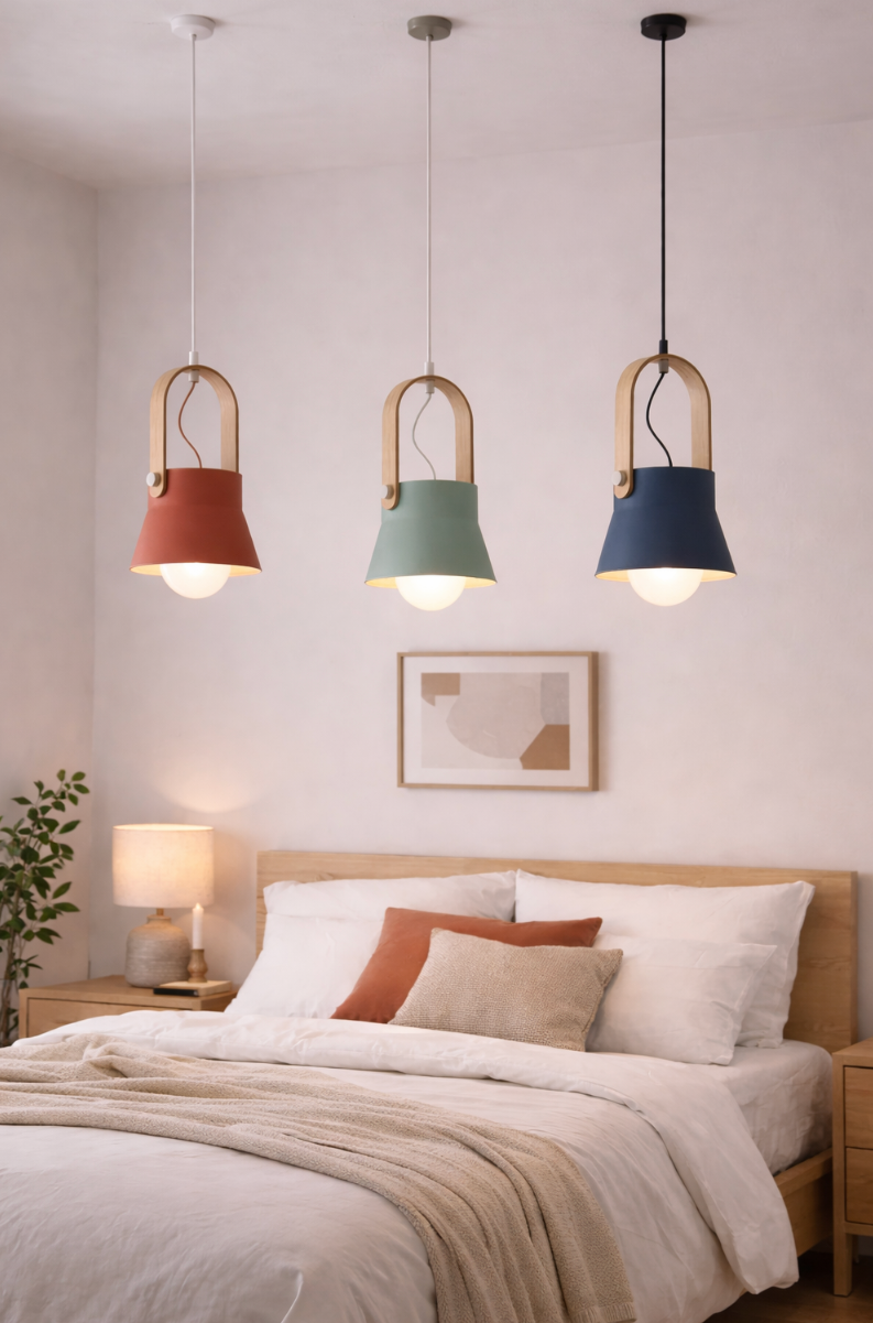 Modern Scandinavian Lantern Pendant Light with Wooden Handle – Rowan