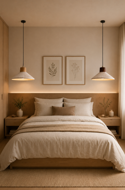 Arthur Scandinavian Grooved Ceramic Pendant Light with Wood Detail
