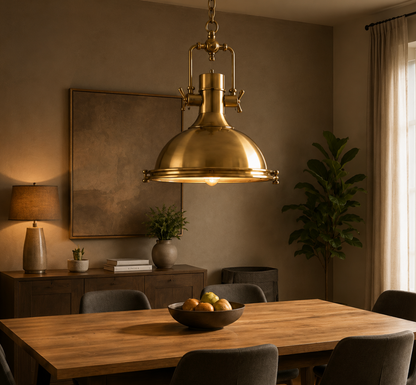 George Vintage Industrial Metal Pendant Light with Textured Glass