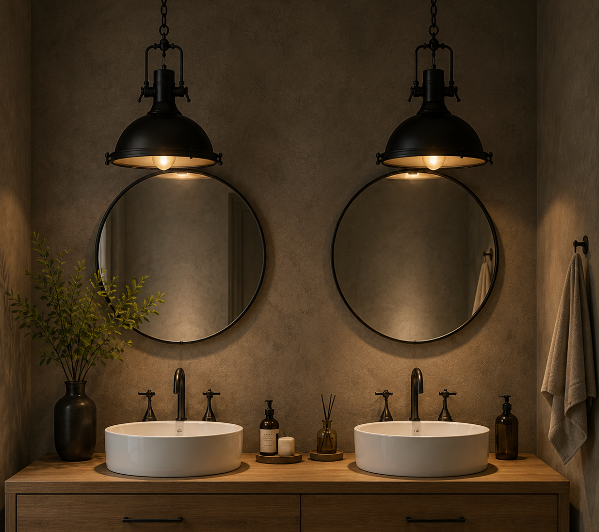 George Vintage Industrial Metal Pendant Light with Textured Glass