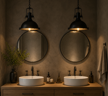 George Vintage Industrial Metal Pendant Light with Textured Glass