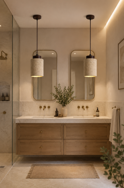 Finn Natural Travertine Pendant Light with Wood Details