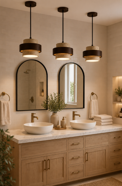 Milo Natural Travertine and Walnut Wood Pendant Light