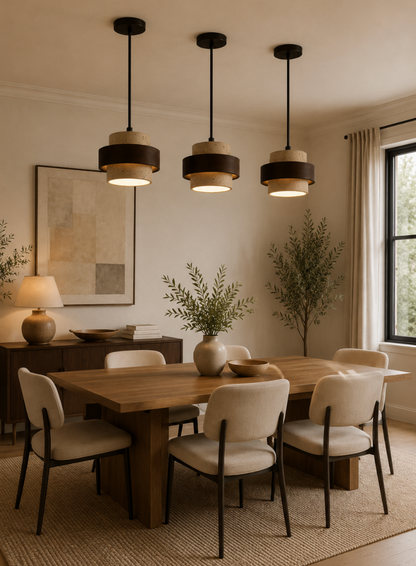 Milo Natural Travertine and Walnut Wood Pendant Light