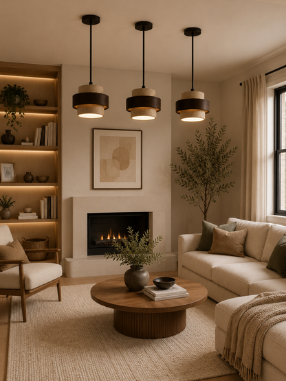 Milo Natural Travertine and Walnut Wood Pendant Light