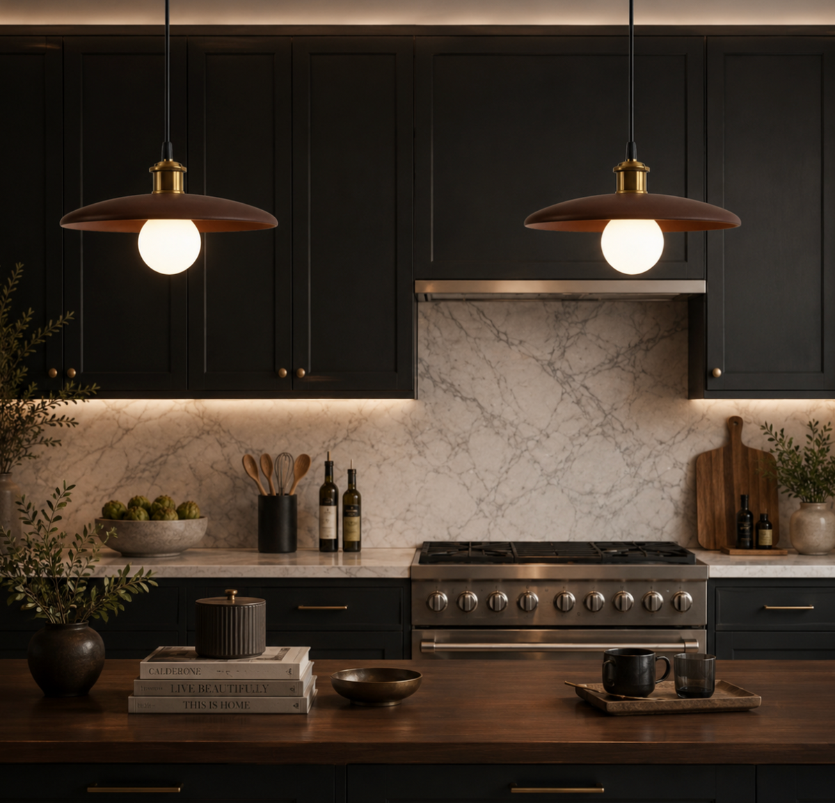 Luke Minimalist Metal Pendant Light with Brass Details