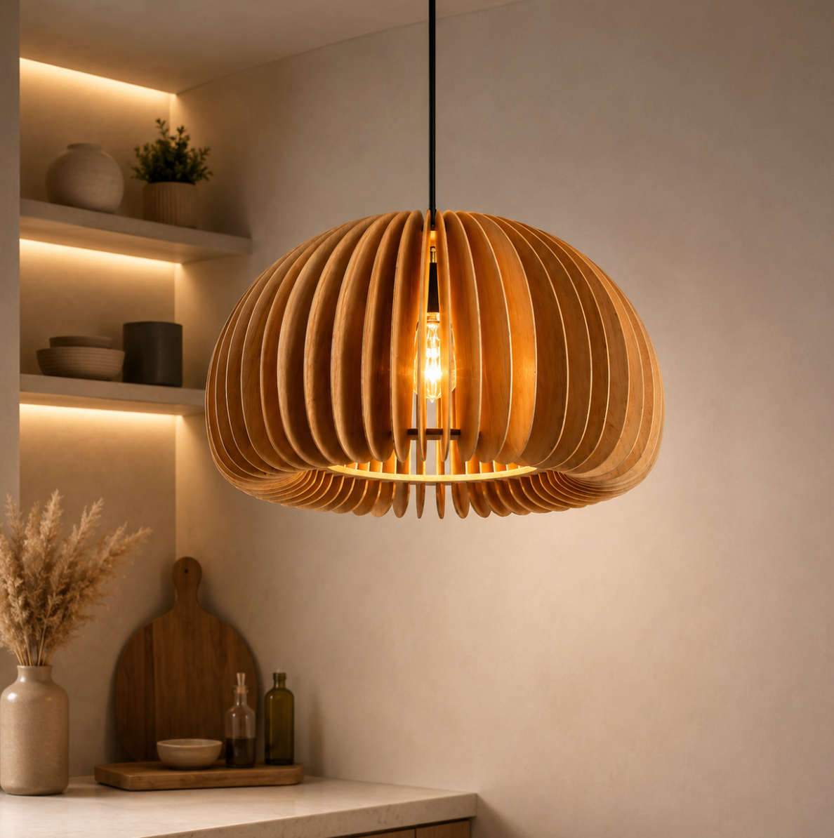 Jude Modern Scandinavian Wooden Slat Pendant Light
