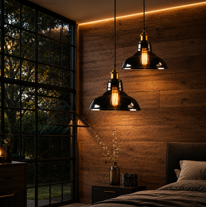 Thomas Industrial Smoke Grey Glass Pendant Light with Brass Details