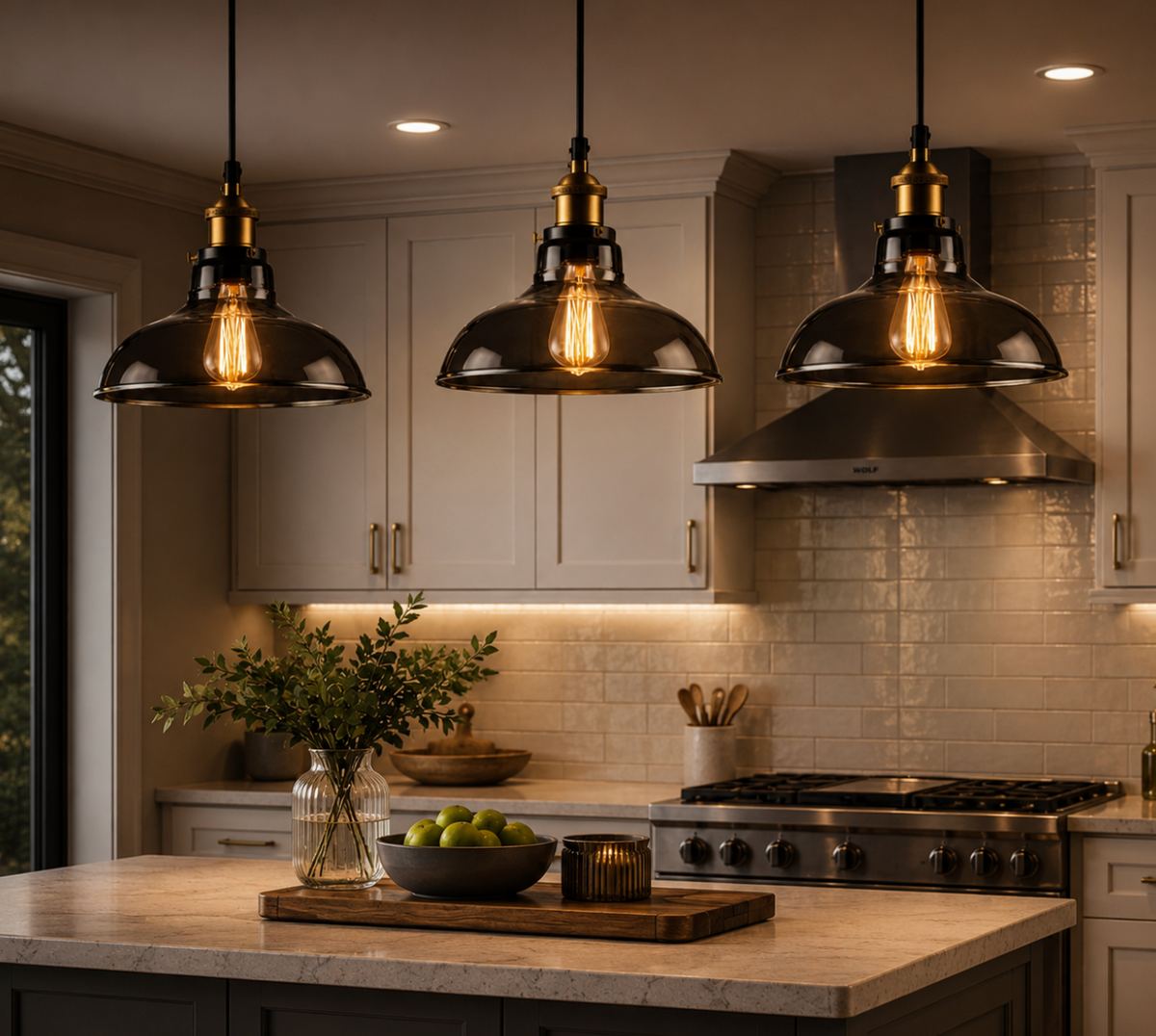 Thomas Industrial Smoke Grey Glass Pendant Light with Brass Details