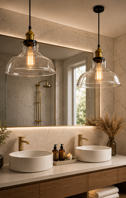 Thomas Industrial Smoke Grey Glass Pendant Light with Brass Details
