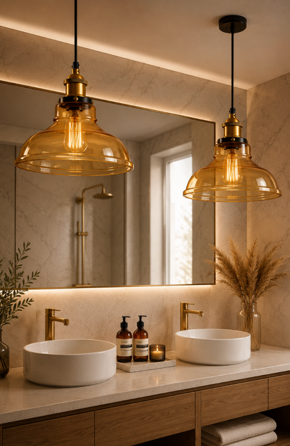 Thomas Industrial Smoke Grey Glass Pendant Light with Brass Details