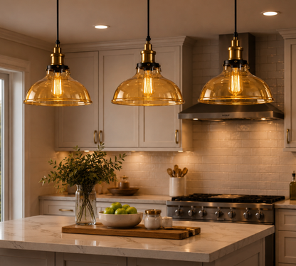Thomas Industrial Smoke Grey Glass Pendant Light with Brass Details