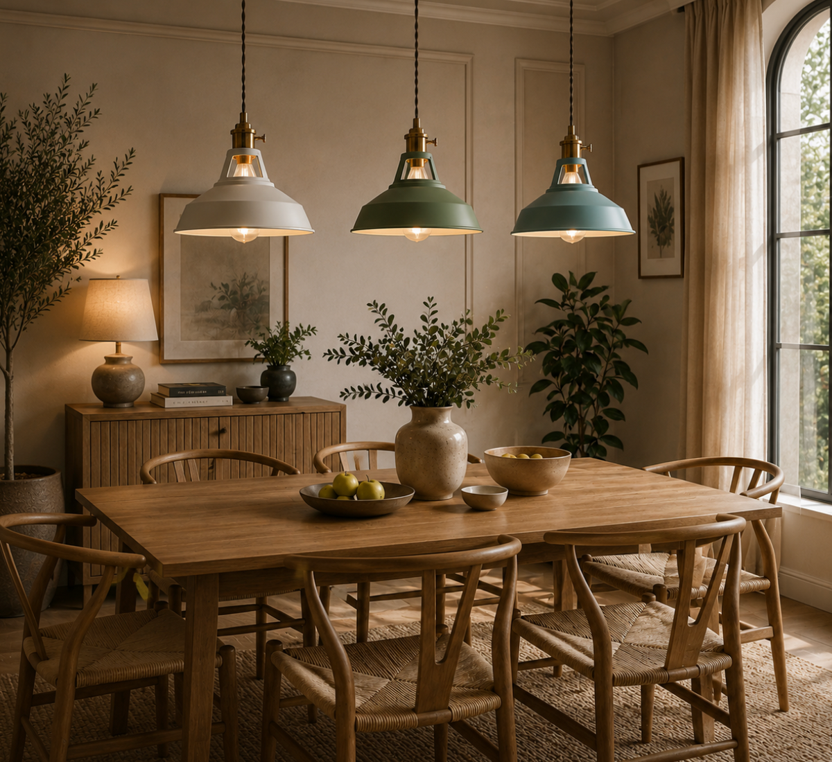 Alfred Vintage Industrial Metal Pendant Light with Brass Details