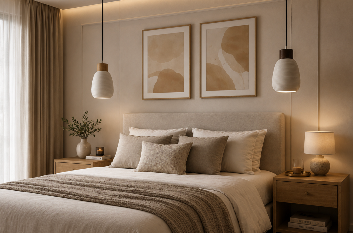 James Scandinavian Ceramic Pendant Light with Wood Detail