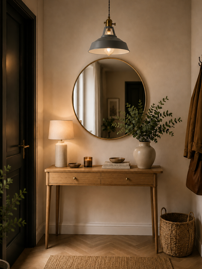 Alfred Vintage Industrial Metal Pendant Light with Brass Details