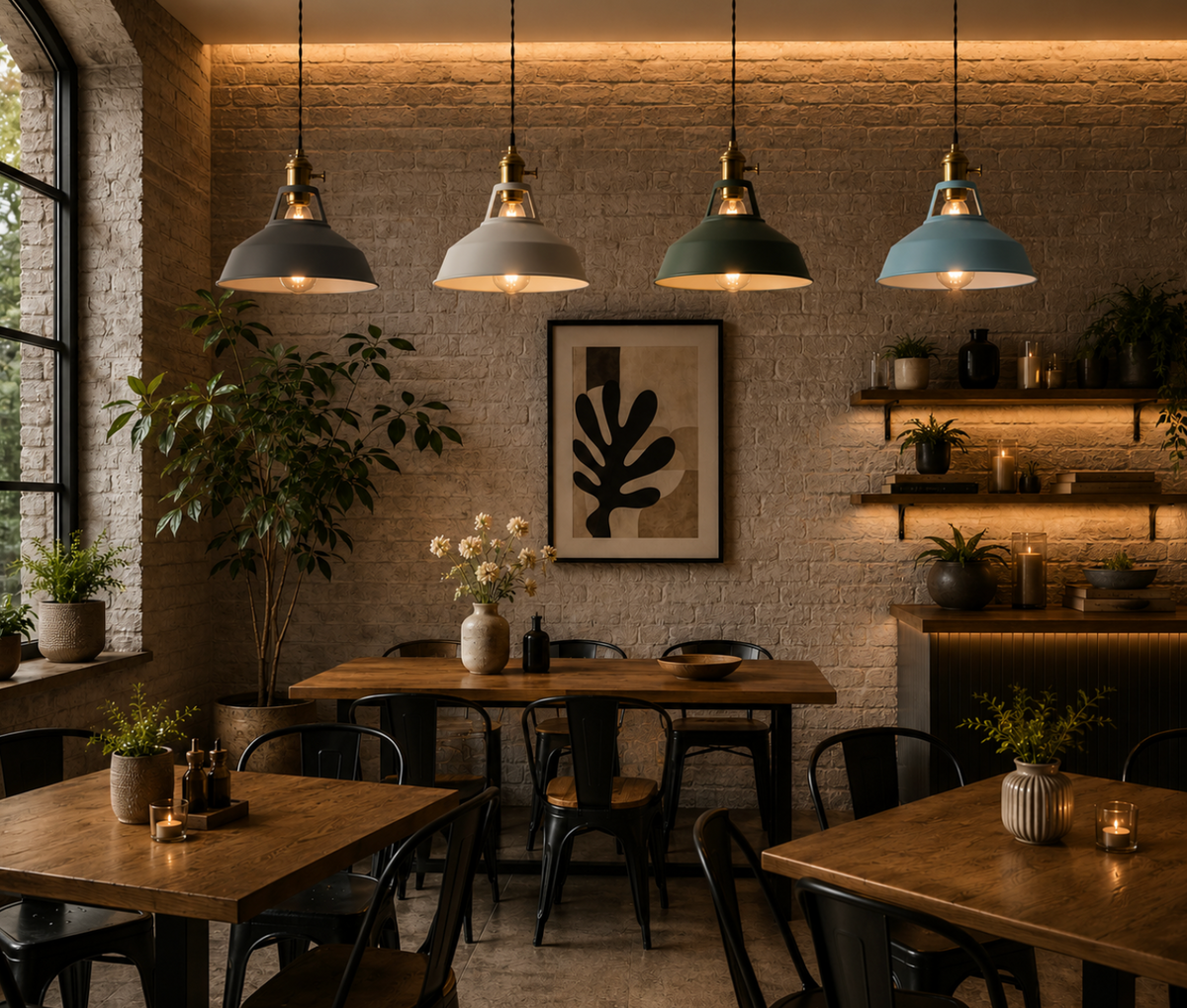 Alfred Vintage Industrial Metal Pendant Light with Brass Details