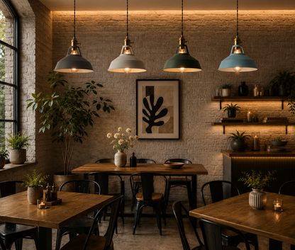Alfred Vintage Industrial Metal Pendant Light with Brass Details