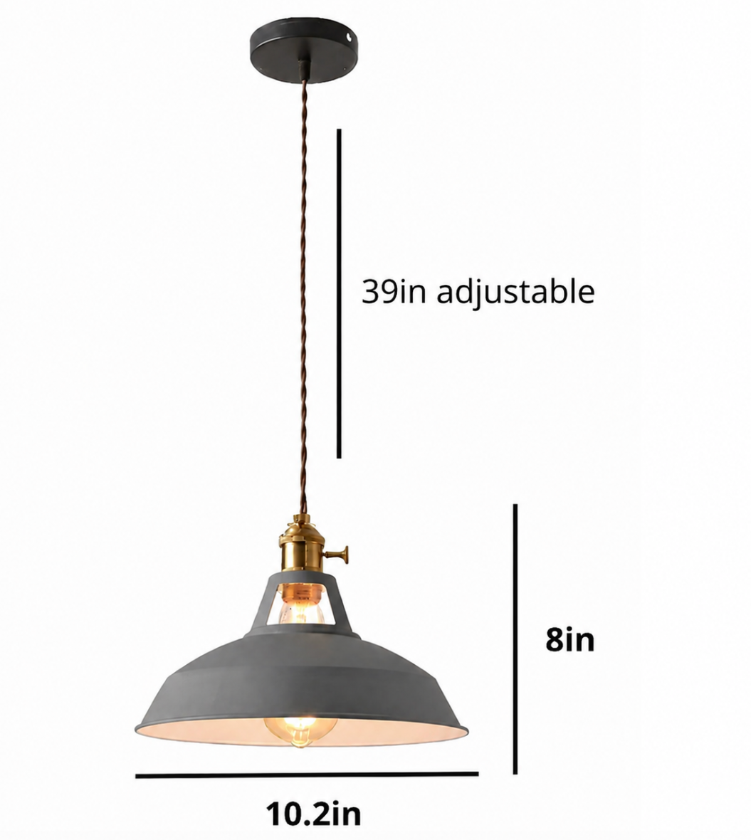 Alfred Vintage Industrial Metal Pendant Light with Brass Details