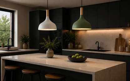 Elliot Scandinavian Metal Pendant Light with Wood Detail
