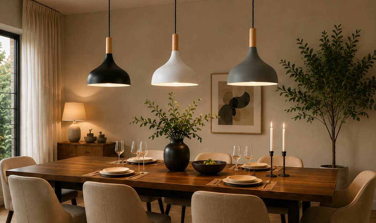 Elliot Scandinavian Metal Pendant Light with Wood Detail