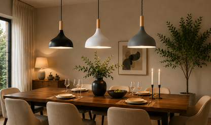 Elliot Scandinavian Metal Pendant Light with Wood Detail