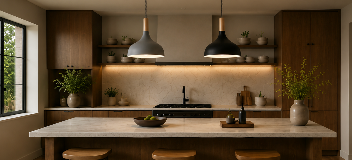 Elliot Scandinavian Metal Pendant Light with Wood Detail