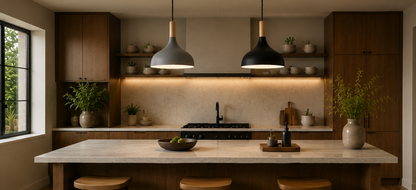 Elliot Scandinavian Metal Pendant Light with Wood Detail