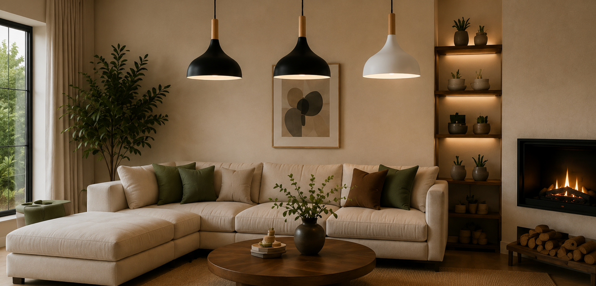 Elliot Scandinavian Metal Pendant Light with Wood Detail