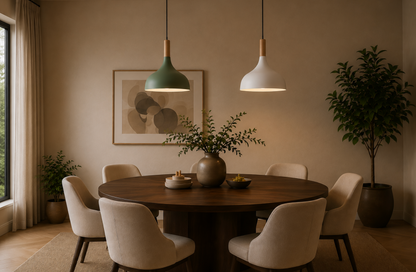Elliot Scandinavian Metal Pendant Light with Wood Detail