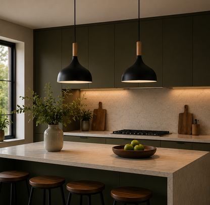 Elliot Scandinavian Metal Pendant Light with Wood Detail