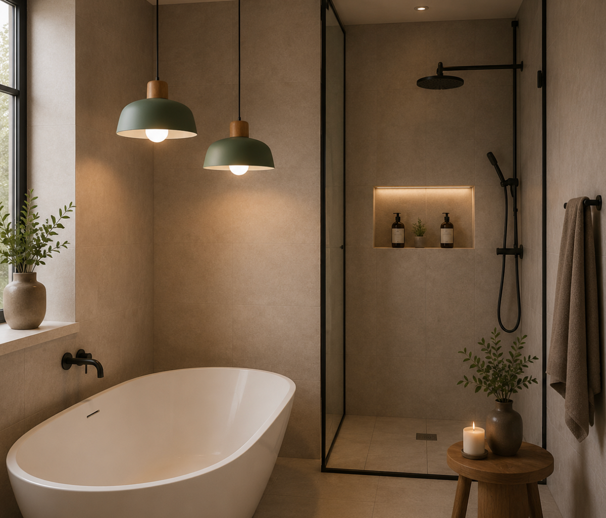 Jake Scandinavian Metal Dome Pendant Light with Wood Detail