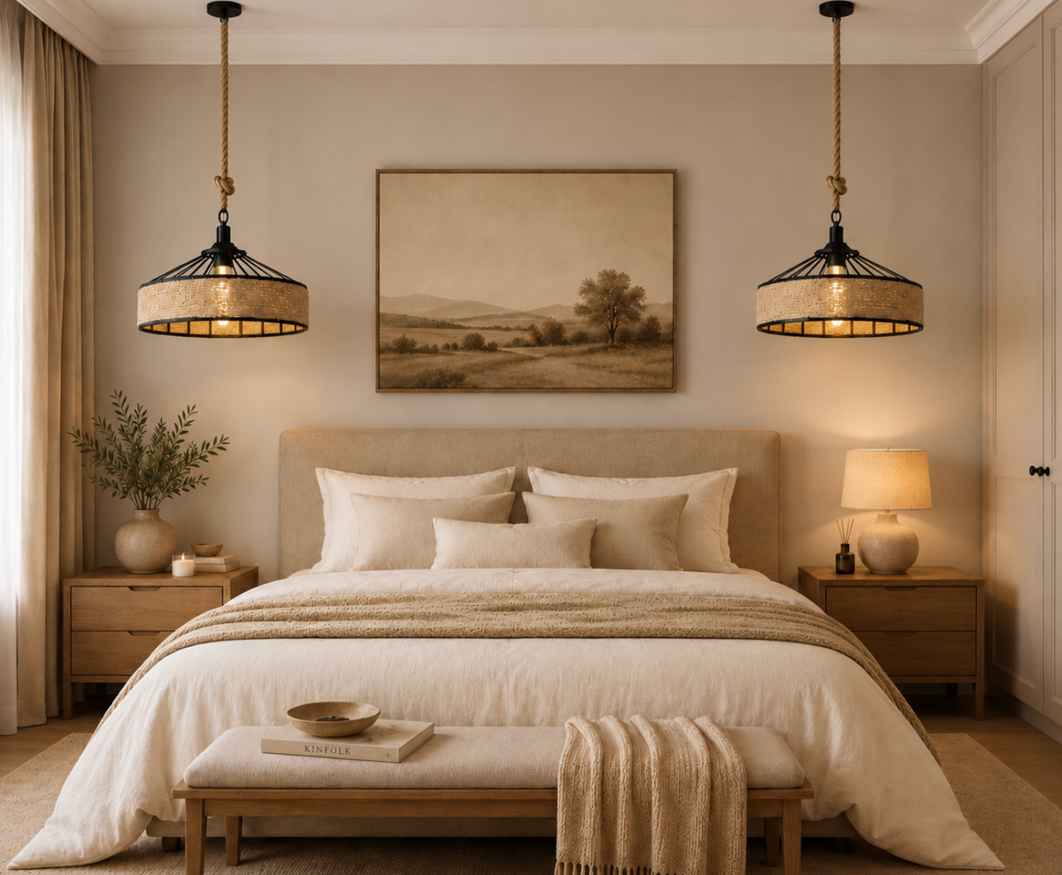 Louis Woven Natural Rope and Metal Pendant Light