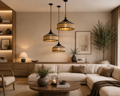 Louis Woven Natural Rope and Metal Pendant Light