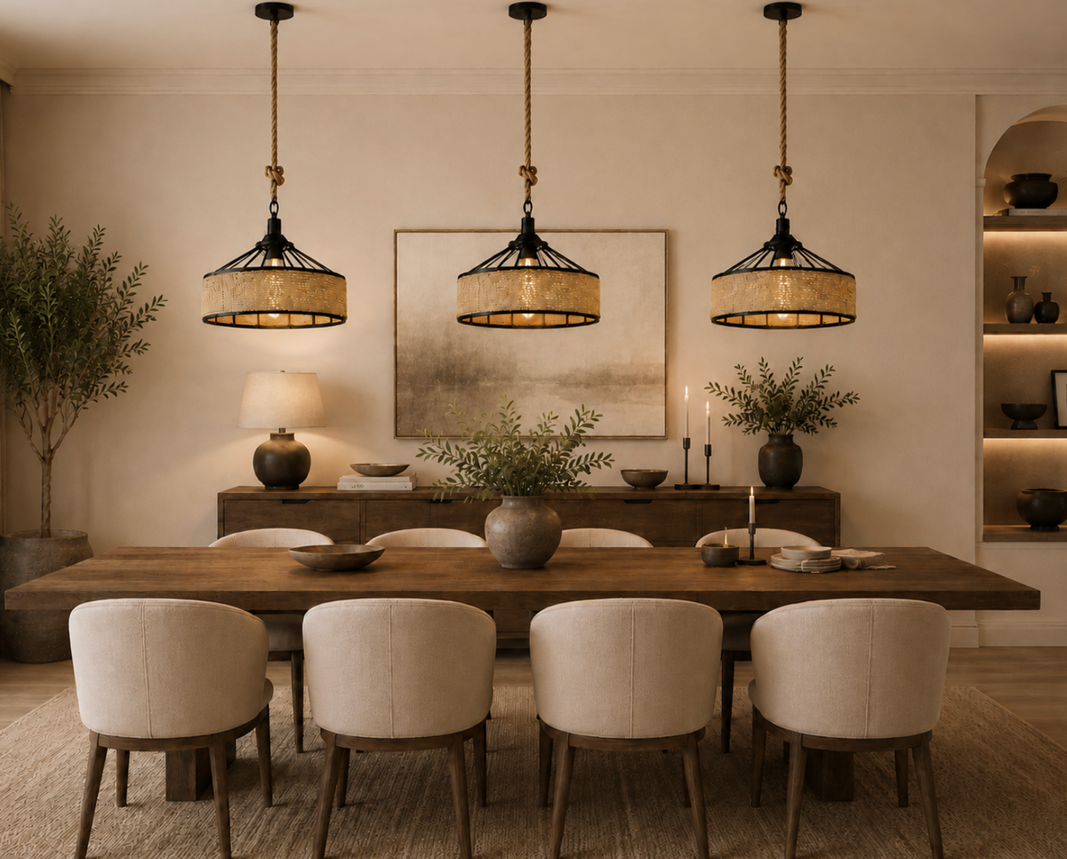 Louis Woven Natural Rope and Metal Pendant Light