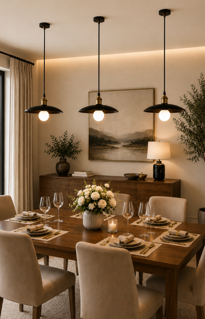 Luke Minimalist Metal Pendant Light with Brass Details