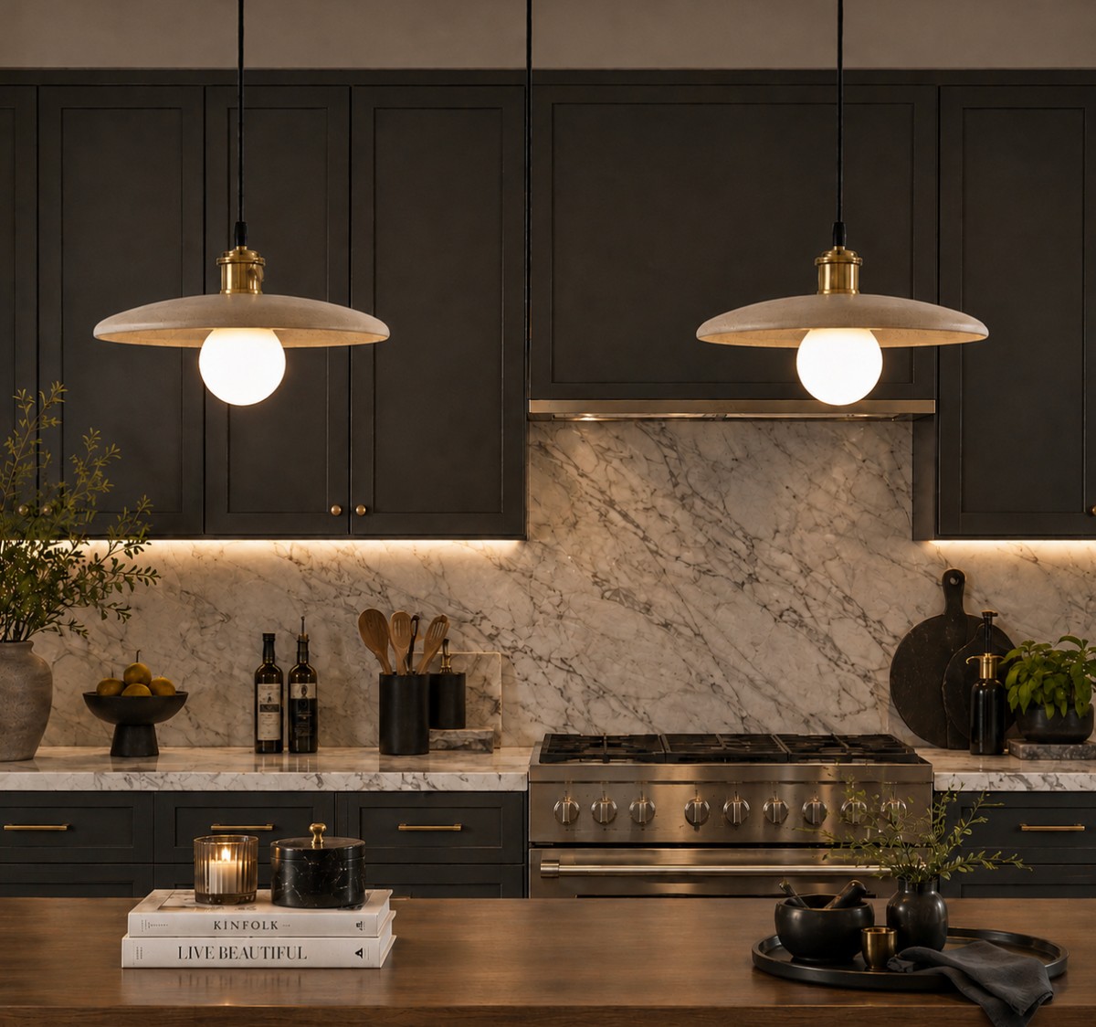 Luke Minimalist Metal Pendant Light with Brass Details